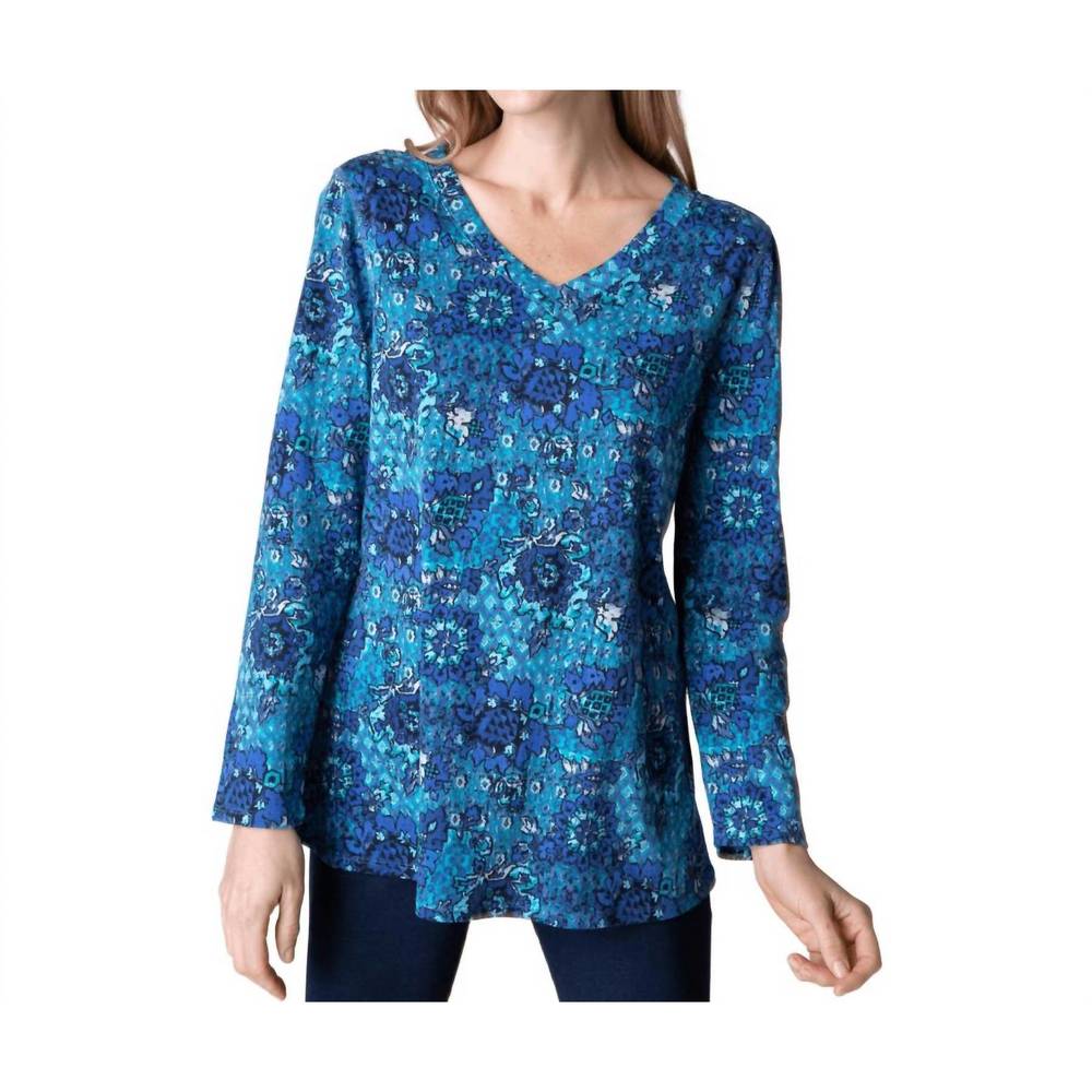 NEW HABITAT v-neck cotton tunic in french floral in sapphire